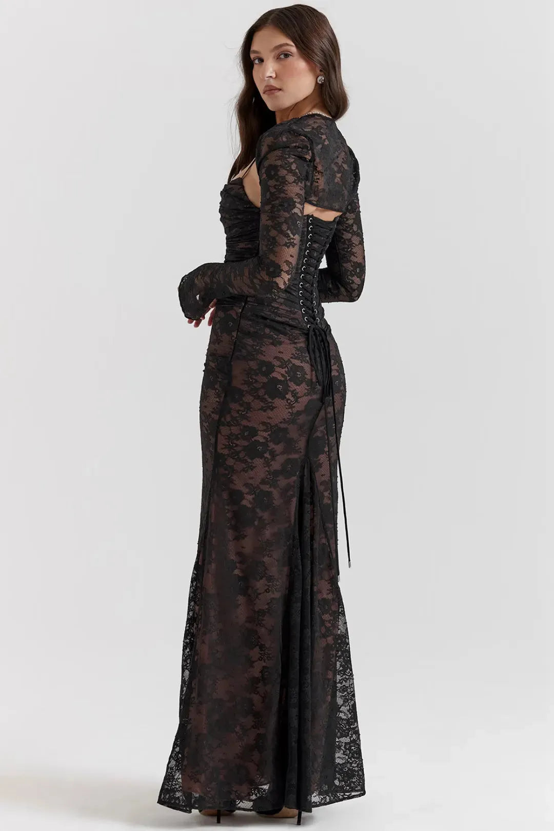 Vestido Longo de Renda Preto Modelador