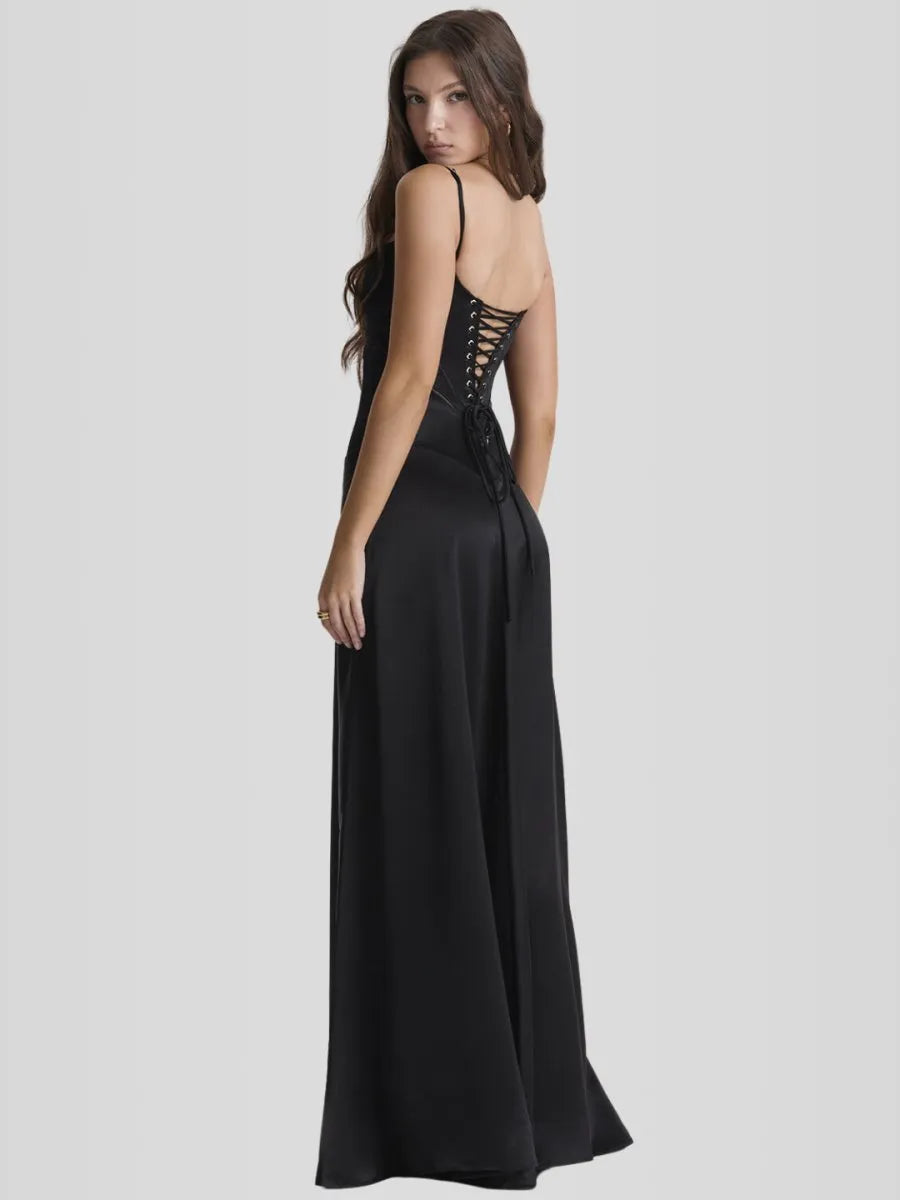 Vestido Longo Com Cetim Sedoso - Modelo Tyana