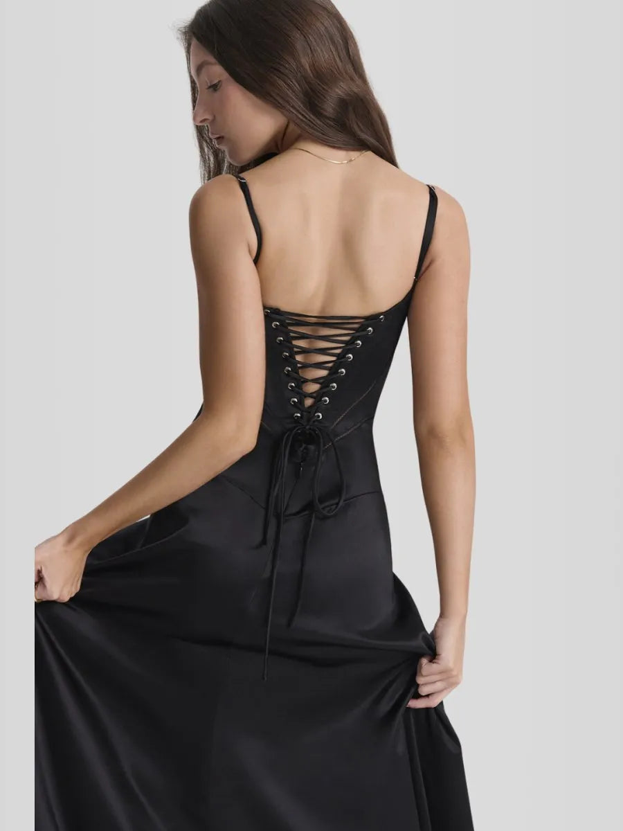 Vestido Longo Com Cetim Sedoso - Modelo Tyana