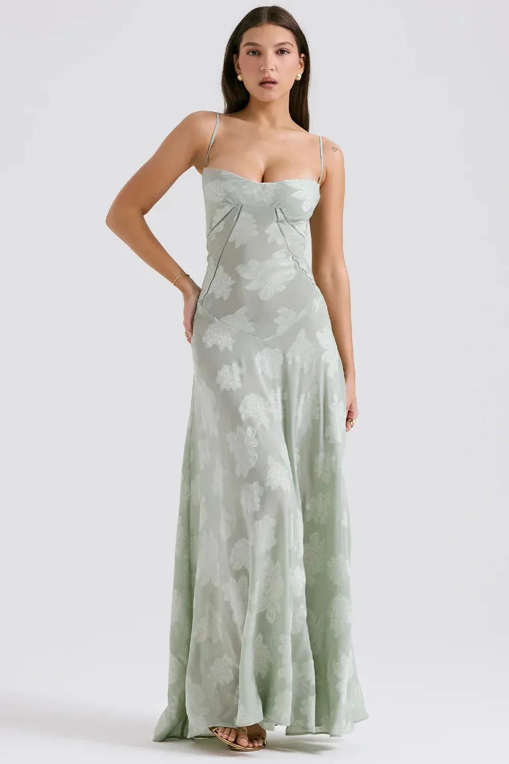 Vestido Longo Semitransparente Floral Branco - Mavie