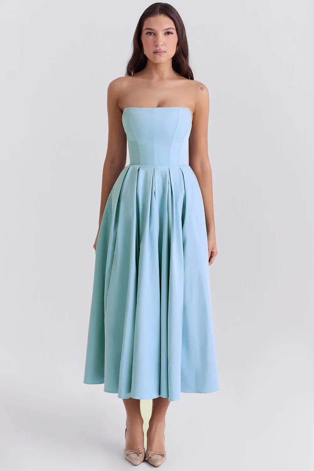 Vestido Feminino Midi Sem Alça Modelo Audrey