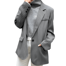 Blazer Feminino Casual Cinza Listrado