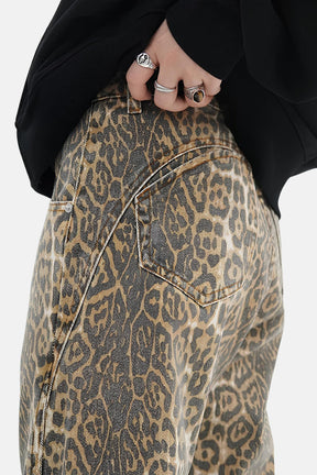 Calça Jeans Wide Leg Animal Print Wild