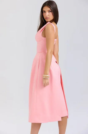 Vestido midi plissado de cetim Pêssego