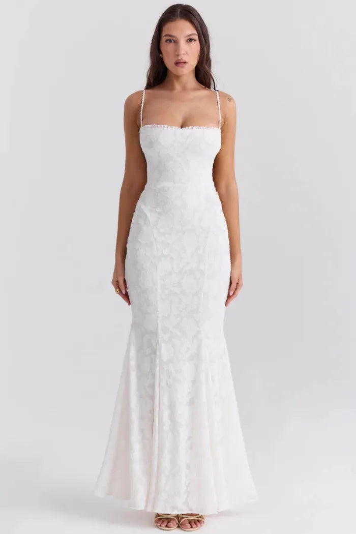 Vestido Longo  Com Renda Semitransparente - Aghata