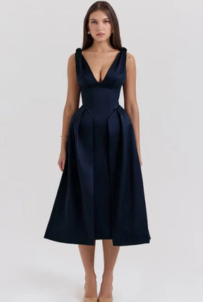 Vestido midi plissado de cetim Pêssego