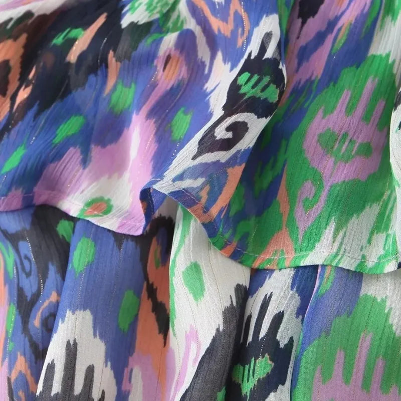 Vestido Curto Estampado Com Babados Fauna