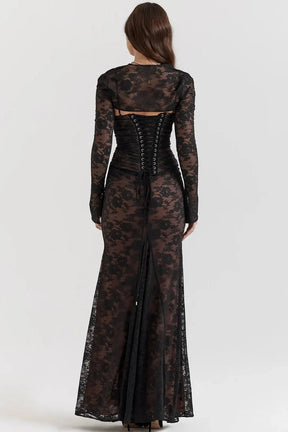 Vestido Longo de Renda Preto Modelador