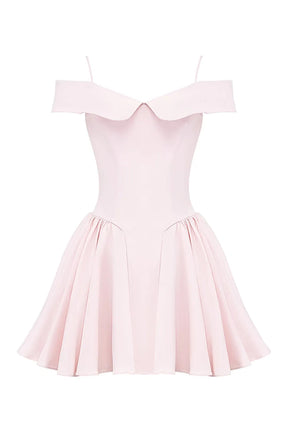 Vestido Curto Bailarina Off Shoulder Rosa Modelo Elida