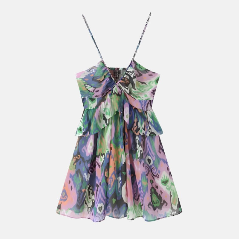 Vestido Curto Estampado Com Babados Fauna