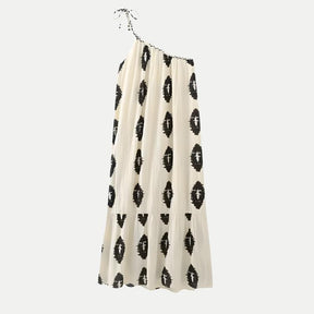 Vestido Longo Assimétrico Estampado Branco