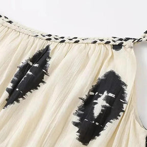 Vestido Longo Assimétrico Estampado Branco