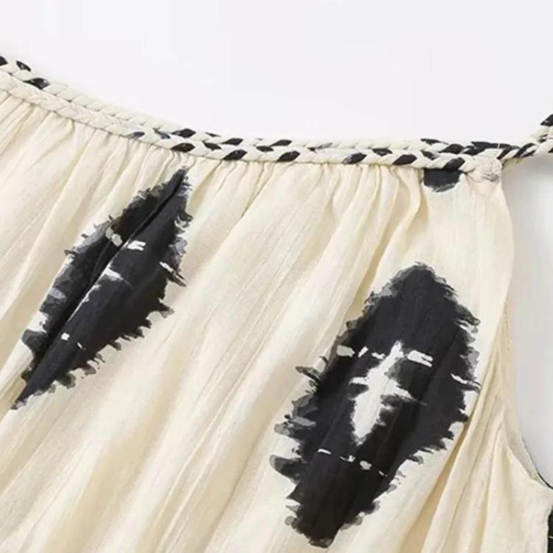 Vestido Longo Assimétrico Estampado Branco