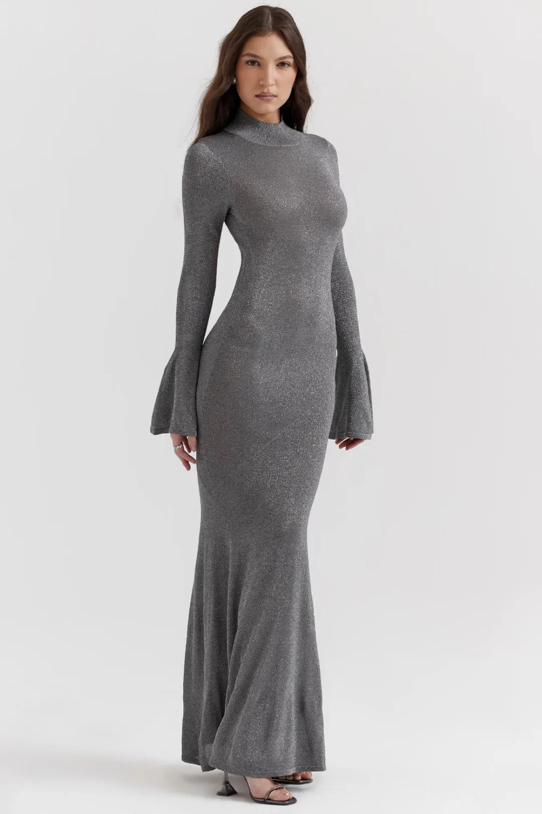 Vestido Longo Para Festas Cinza Cativante Modelo Sancha