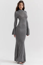 Vestido Longo Para Festas Cinza Cativante Modelo Sancha