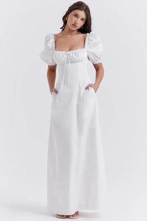 Vestido Longo Com Algodão Branco - Luna Belle