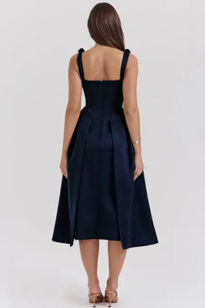 Vestido midi plissado de cetim Pêssego