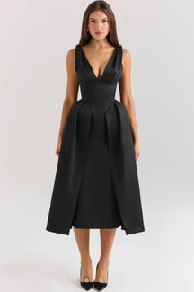 Vestido midi plissado de cetim Pêssego