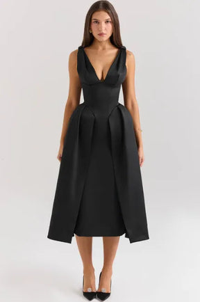 Vestido midi plissado de cetim Pêssego
