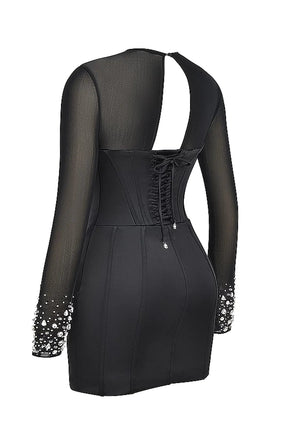 Vestido Curto Preto Modelador Com Cristais Refletivos Modelo Anastasia