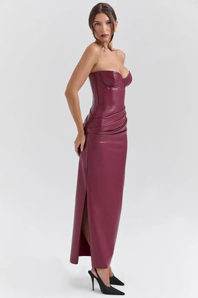 Vestido Maxi Feito Em Couro Vegano - Modelo Raquel