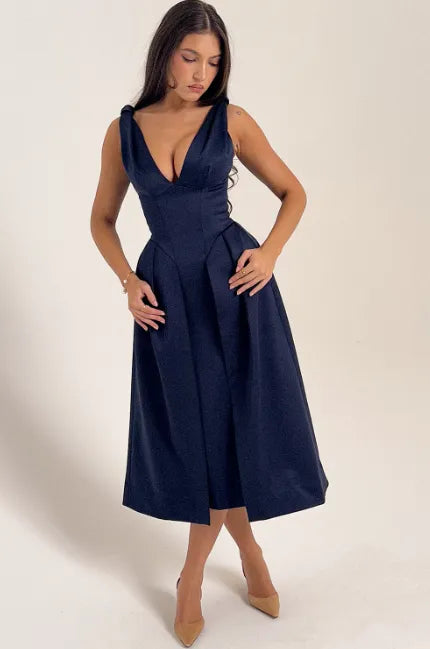 Vestido midi plissado de cetim Pêssego