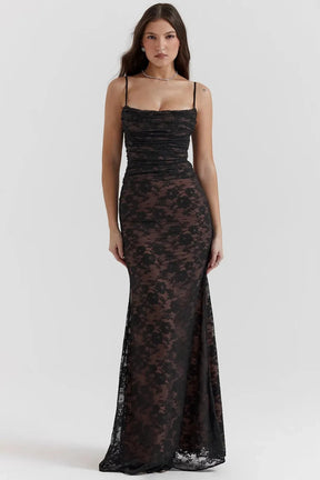 Vestido Longo de Renda Preto Modelador