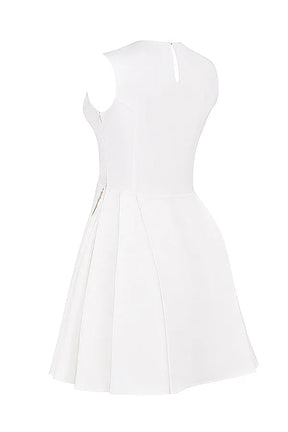 Vestido Curto Plissado de Algodão Branco Modelo Claretta