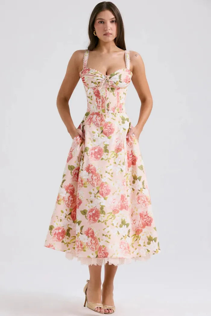 Vestido Midi Floral - Com Espartilho