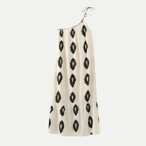 Vestido Longo Assimétrico Estampado Branco