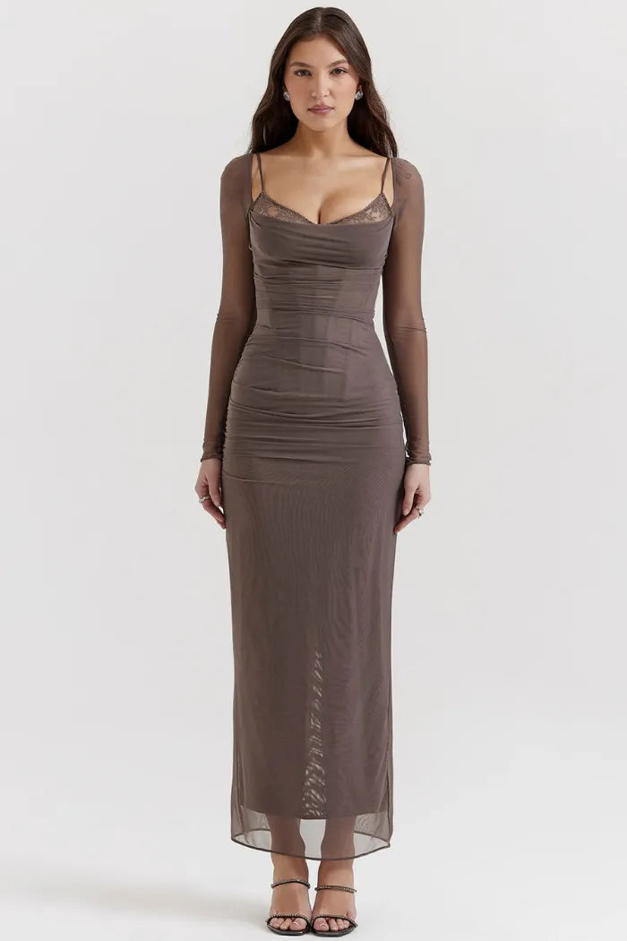 Vestido Longo Com Renda - Corpete