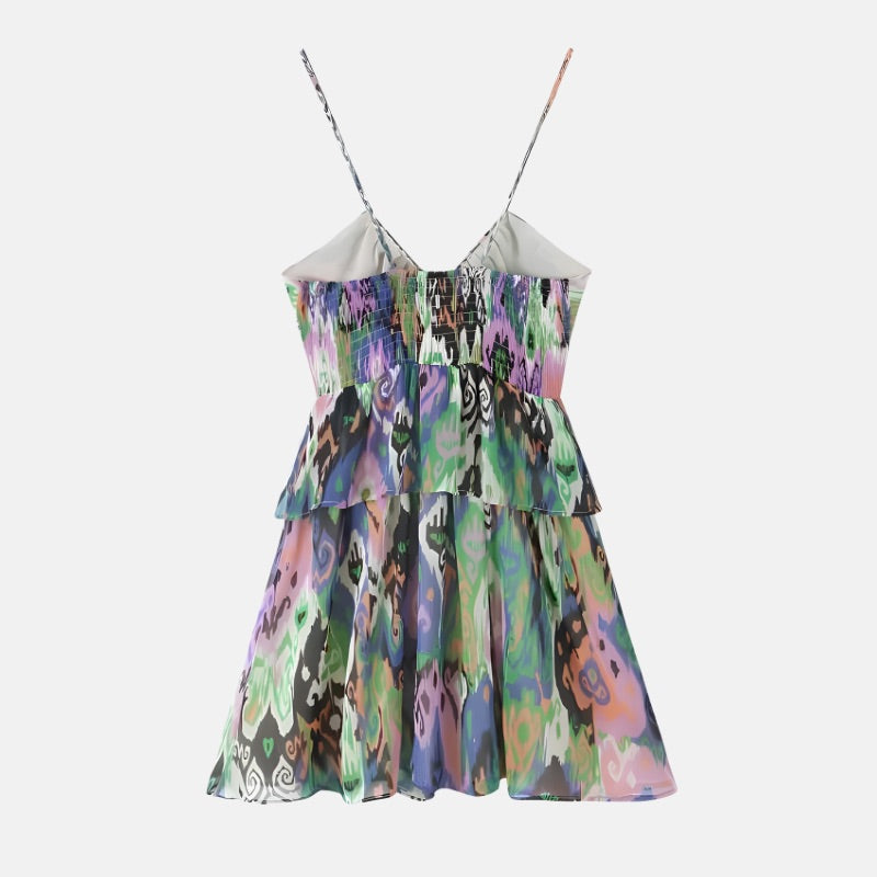 Vestido Curto Estampado Com Babados Fauna