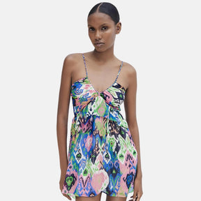 Vestido Curto Estampado Com Babados Fauna