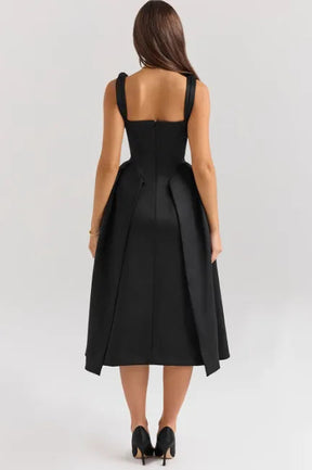 Vestido midi plissado de cetim Pêssego