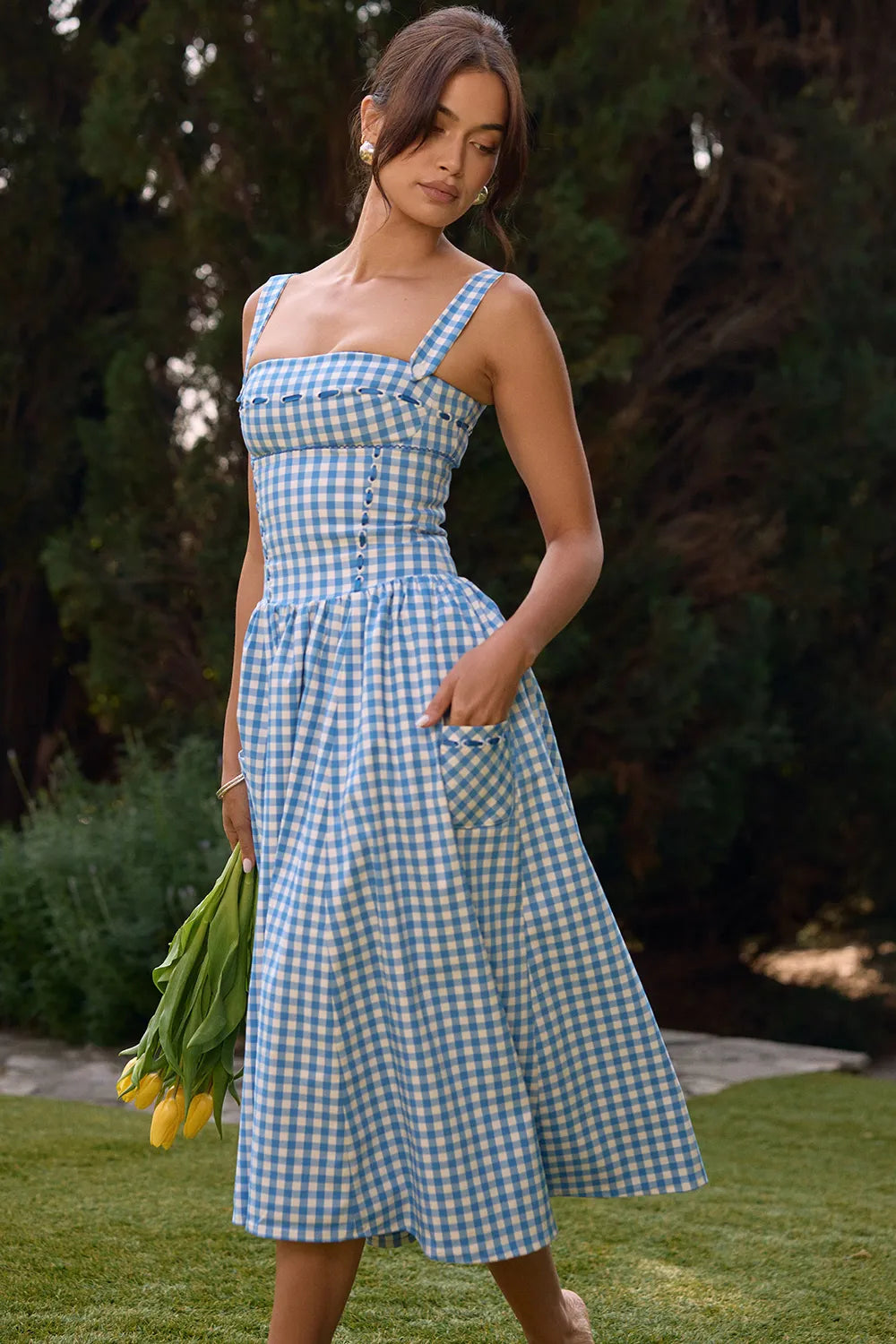 Vestido Midi Xadrez Modelador - Lauren