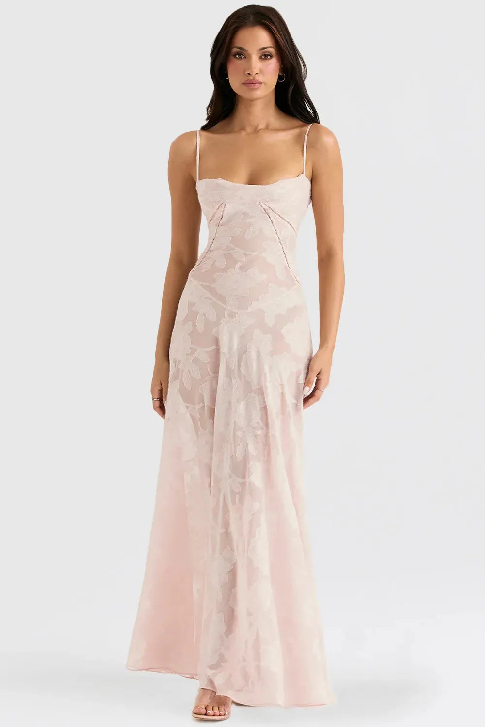 Vestido Longo Semitransparente Floral Branco - Mavie