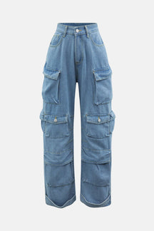 Calça Cargo Jeans Wide Leg Buma
