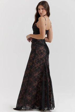 Vestido Longo de Renda Preto Modelador