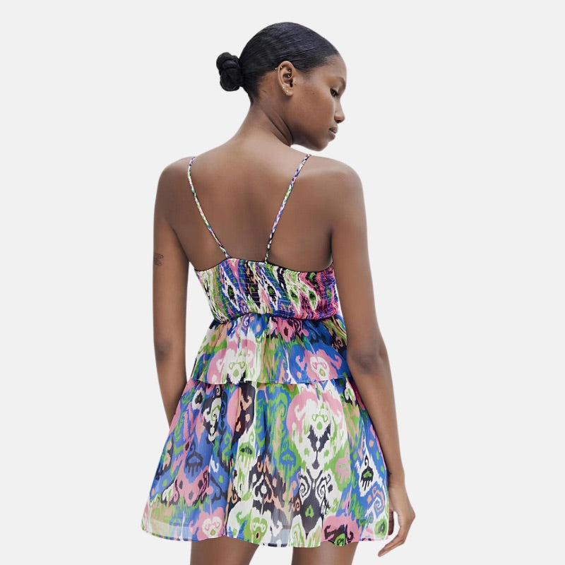 Vestido Curto Estampado Com Babados Fauna