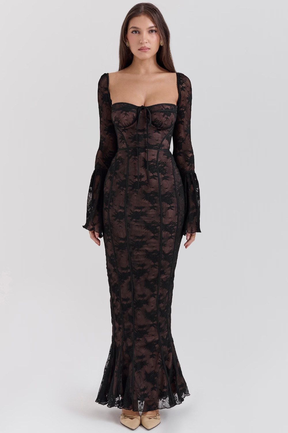 Vestido longo vintage de renda Creme - Modelo Sueli