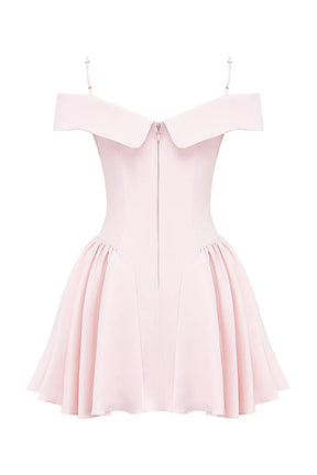 Vestido Curto Bailarina Off Shoulder Rosa Modelo Elida