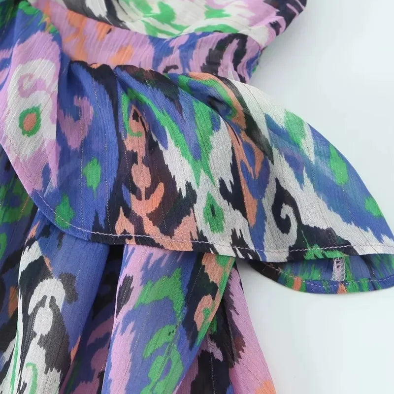Vestido Curto Estampado Com Babados Fauna