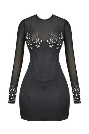 Vestido Curto Preto Modelador Com Cristais Refletivos Modelo Anastasia