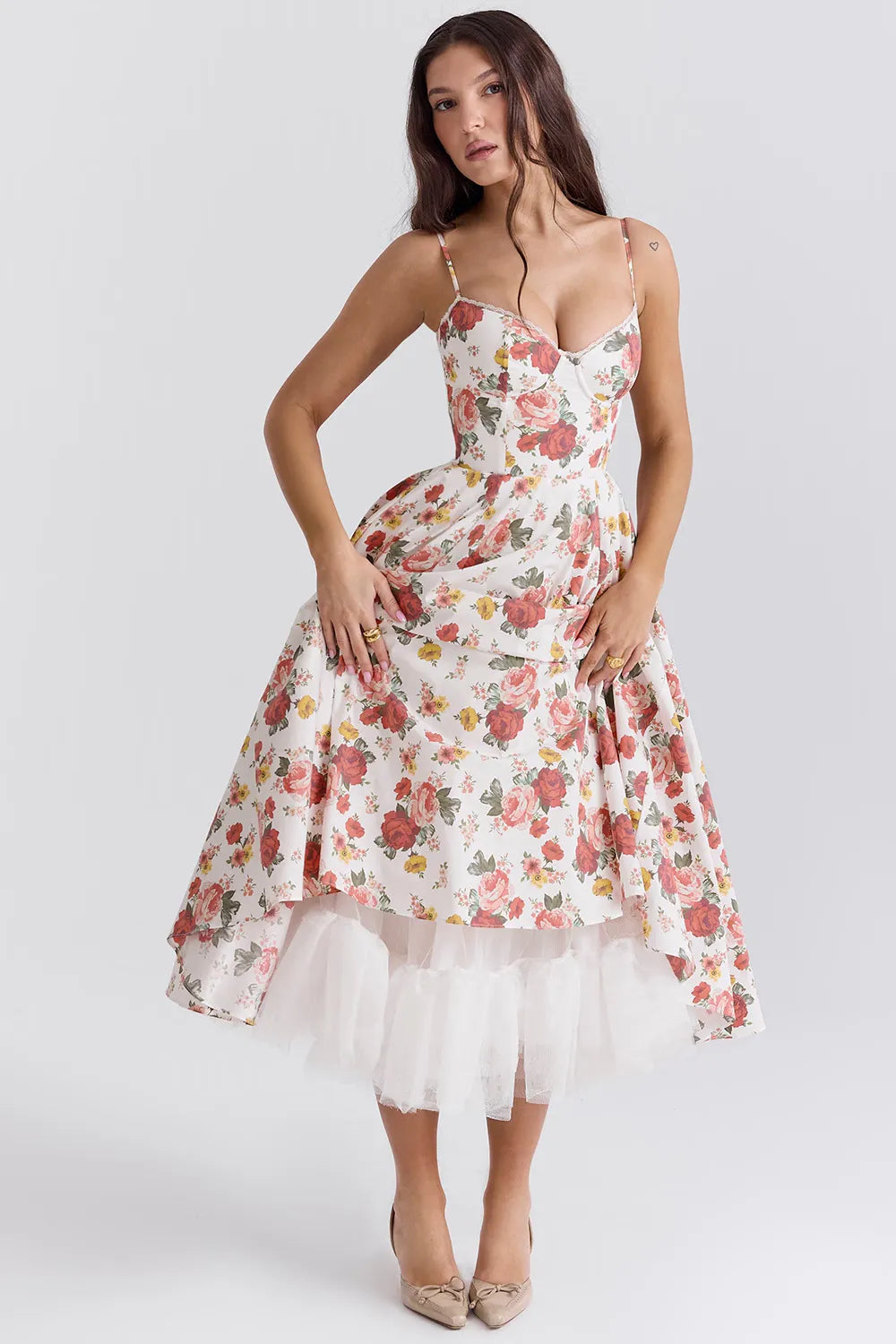 Vestido Midi Modelador Com Forro em Tule - Mademoiselle