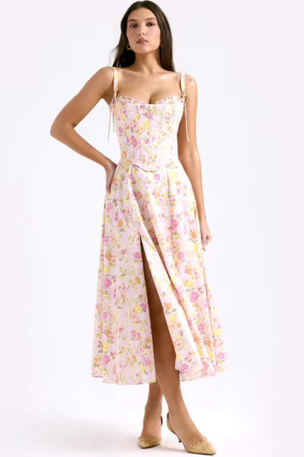 Vestido Midi Floral Modelo Anneluise