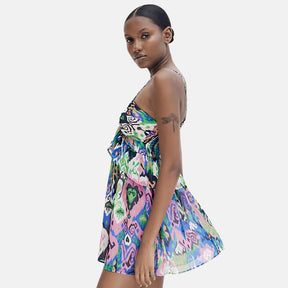 Vestido Curto Estampado Com Babados Fauna