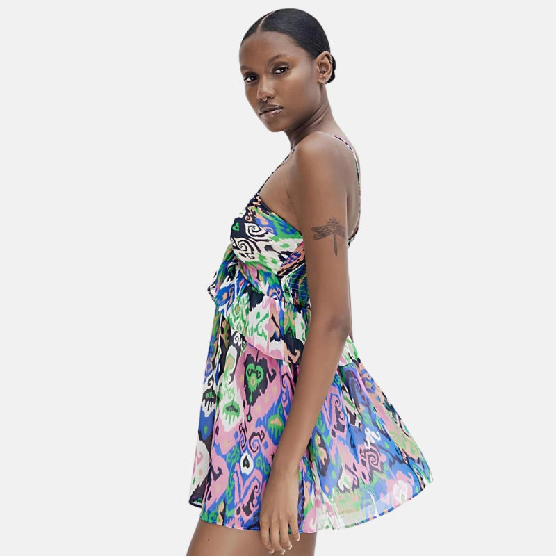 Vestido Curto Estampado Com Babados Fauna