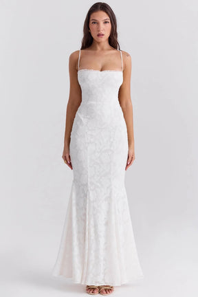 Vestido Longo  Com Renda Semitransparente - Aghata