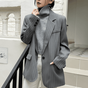Blazer Feminino Casual Cinza Listrado