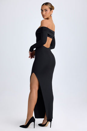 Vestido Maxi Modal Ombro Caído e Costas Abertas em Preto